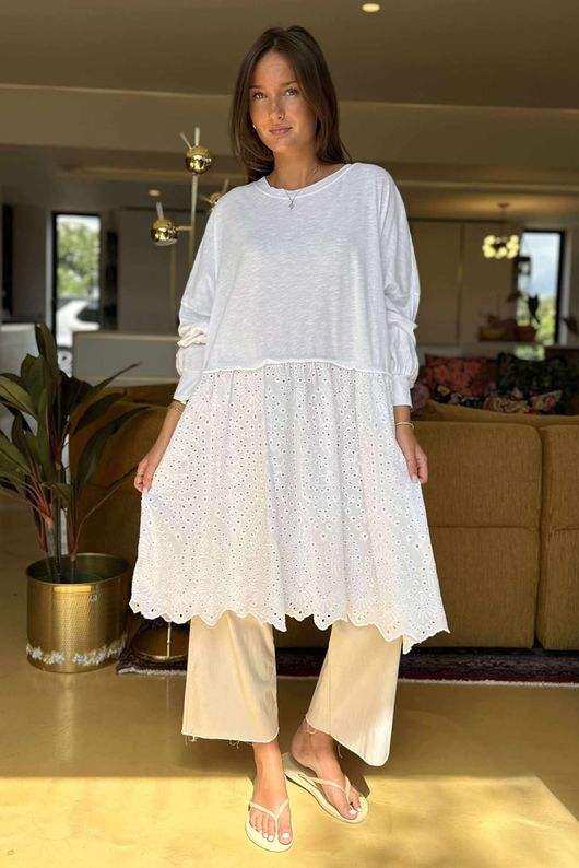 Made in Italy Rumours Broderie Smock Tunic White - 